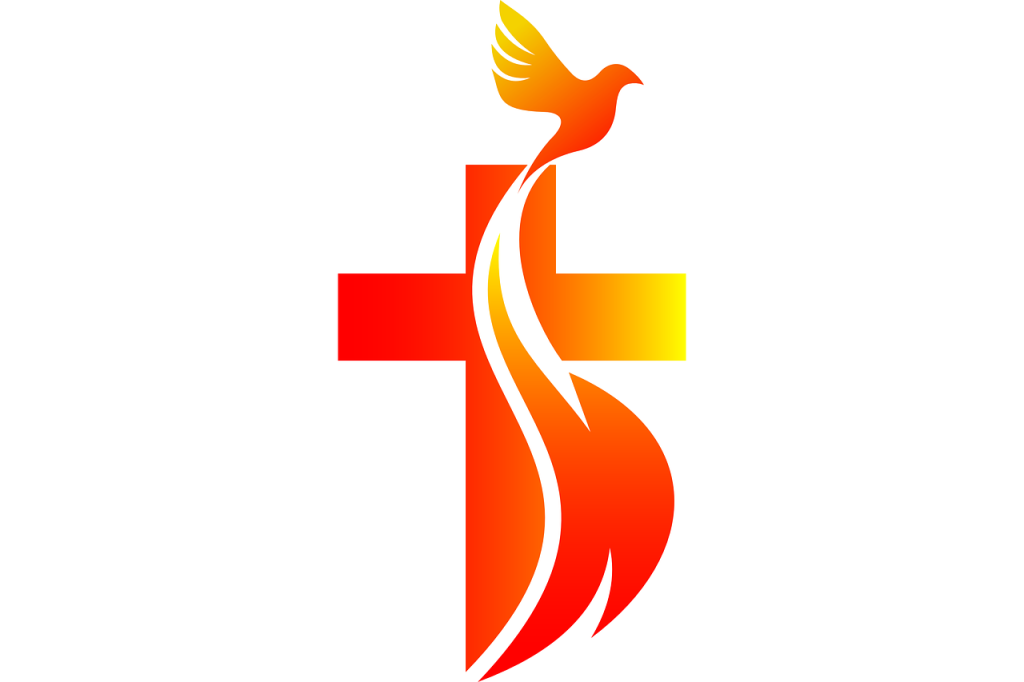 image of a dove flying over a cross